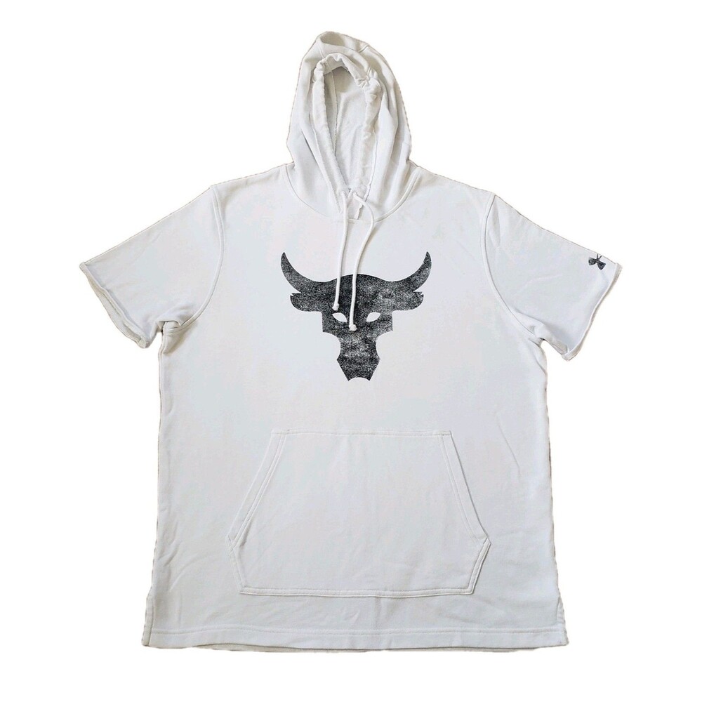 Under Armour Project Rock Sz Large Mens White Terry Short Sleeve Brahma Hoodie